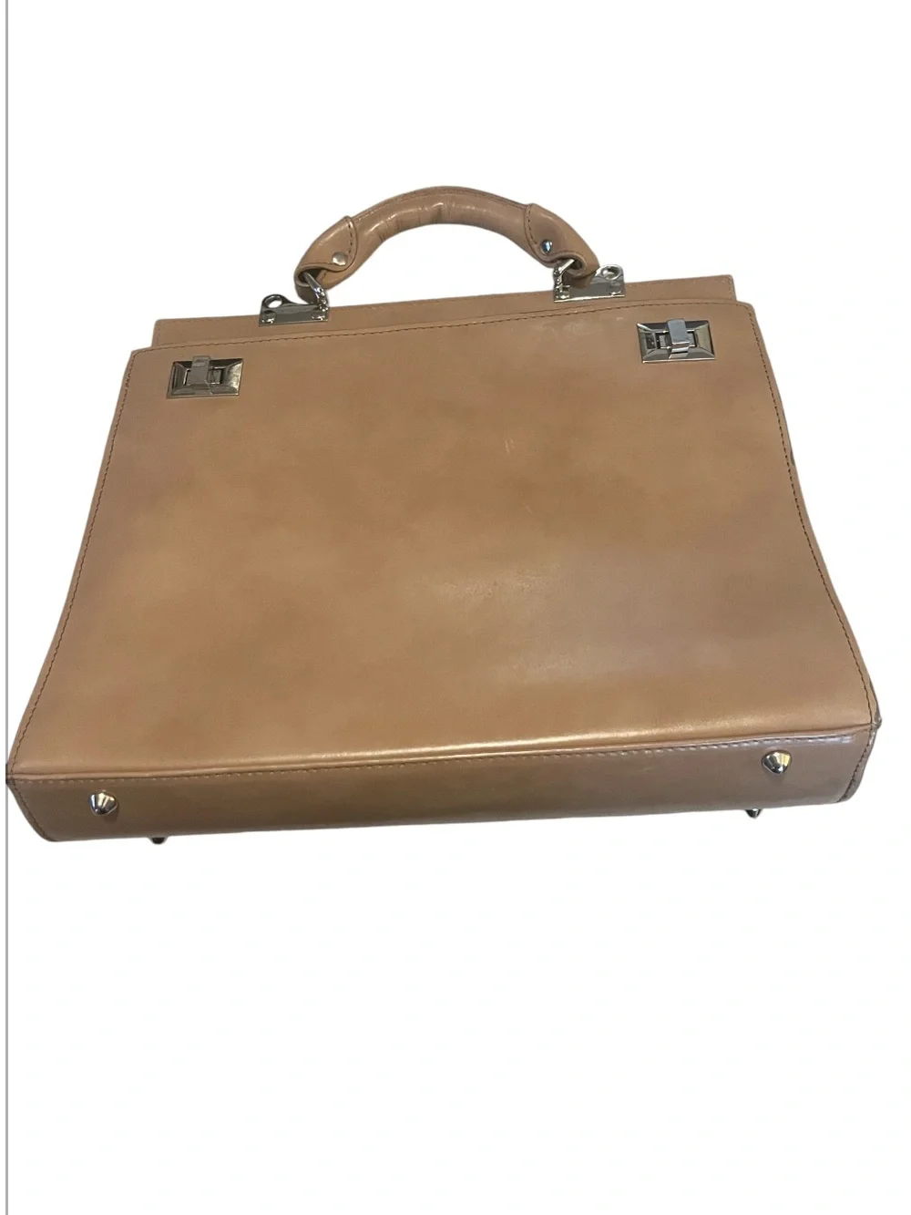 Classic Woman’s Tan Camel Color Made In Italy Leather Top-Handle Purse Briefcase